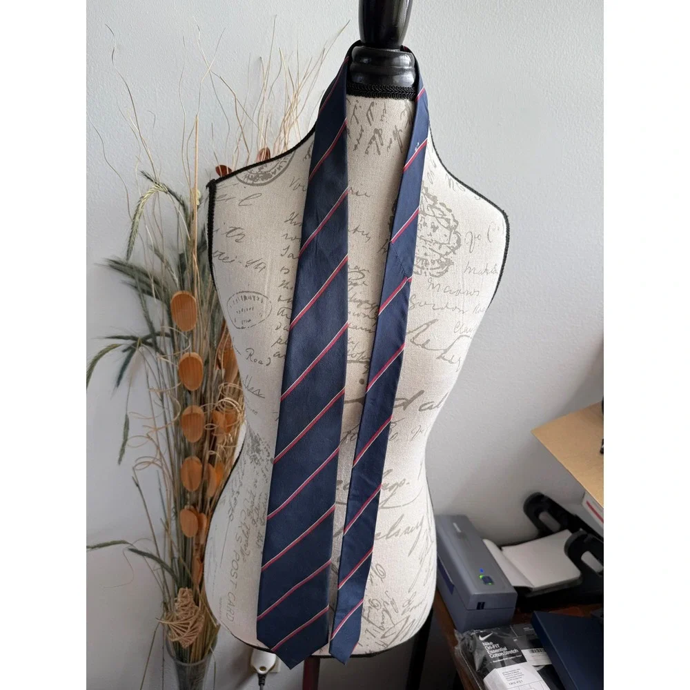 Christian Dior Monsieur Silk Tie Navy Blue Red Green Diagonal Stripe France